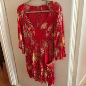 Free People Flowy Red Floral Dress
